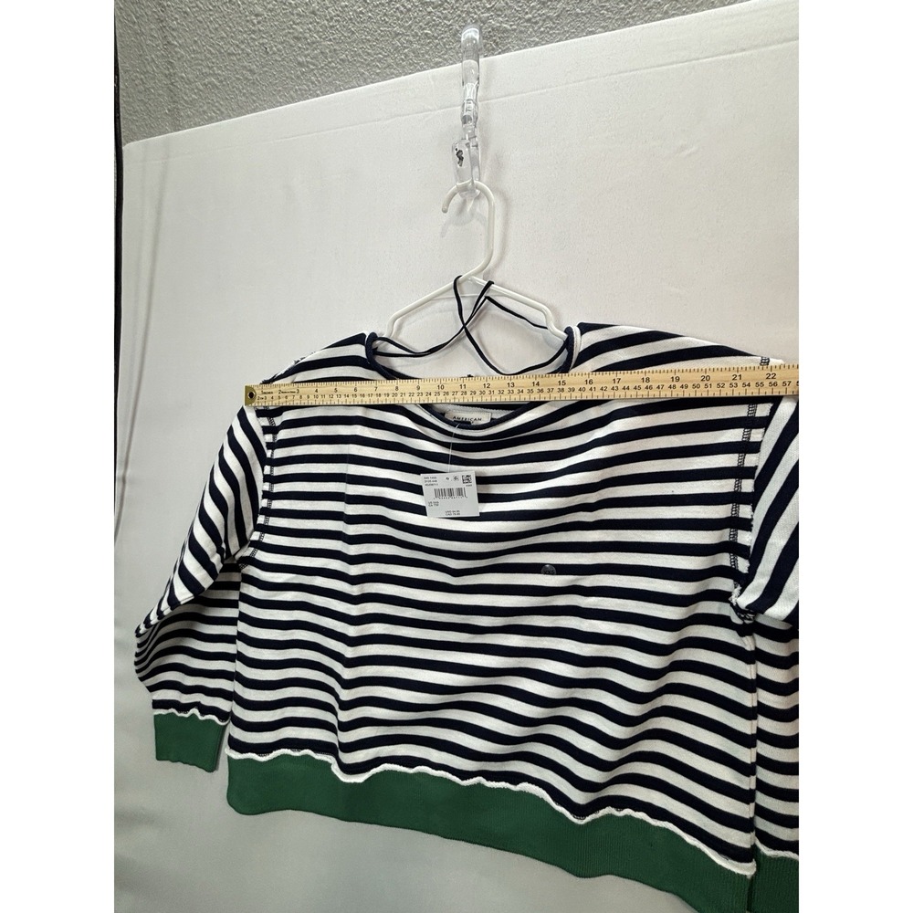 American Eagle Striped Cropped Pullover Sweatshirt Womens 2XS Blue Green - Picture 8 of 10